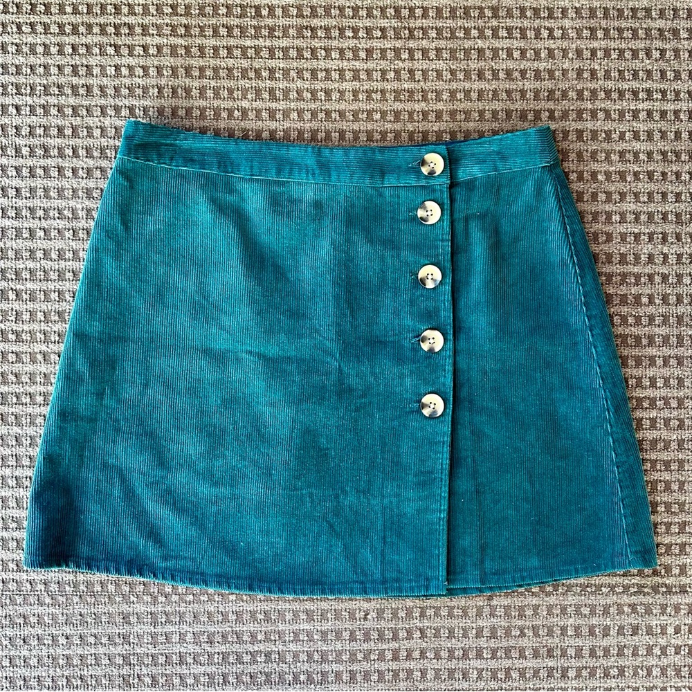 Turquoise/teal button up corduroy mini skirt